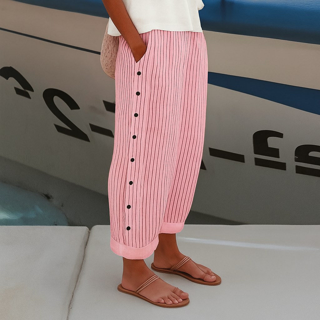 Women's striped button-panel cropped trousers