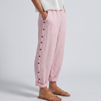 Women's striped button-panel cropped trousers