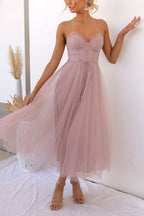 Women's sweetheart corset midi wedding guest dress