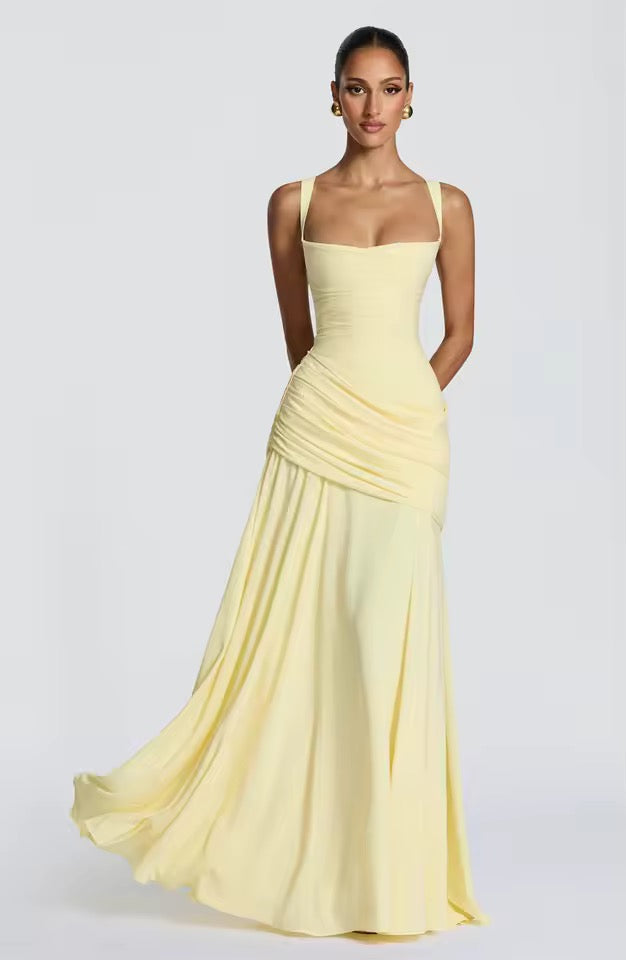 Women's asymmetric wedding guest maxi dress