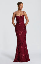 Women's sweetheart-neck floral wedding guest dress