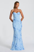 Women's sweetheart-neck floral wedding guest dress