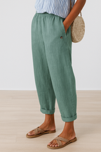 Women's tapered cropped linen trousers