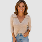 Women's v-neck collared open-knit top