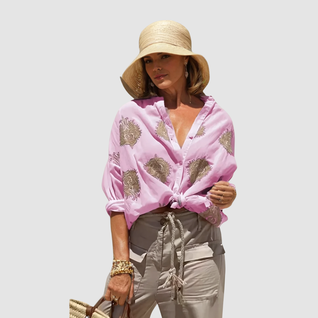 Women's v-neck embroidered summer blouse