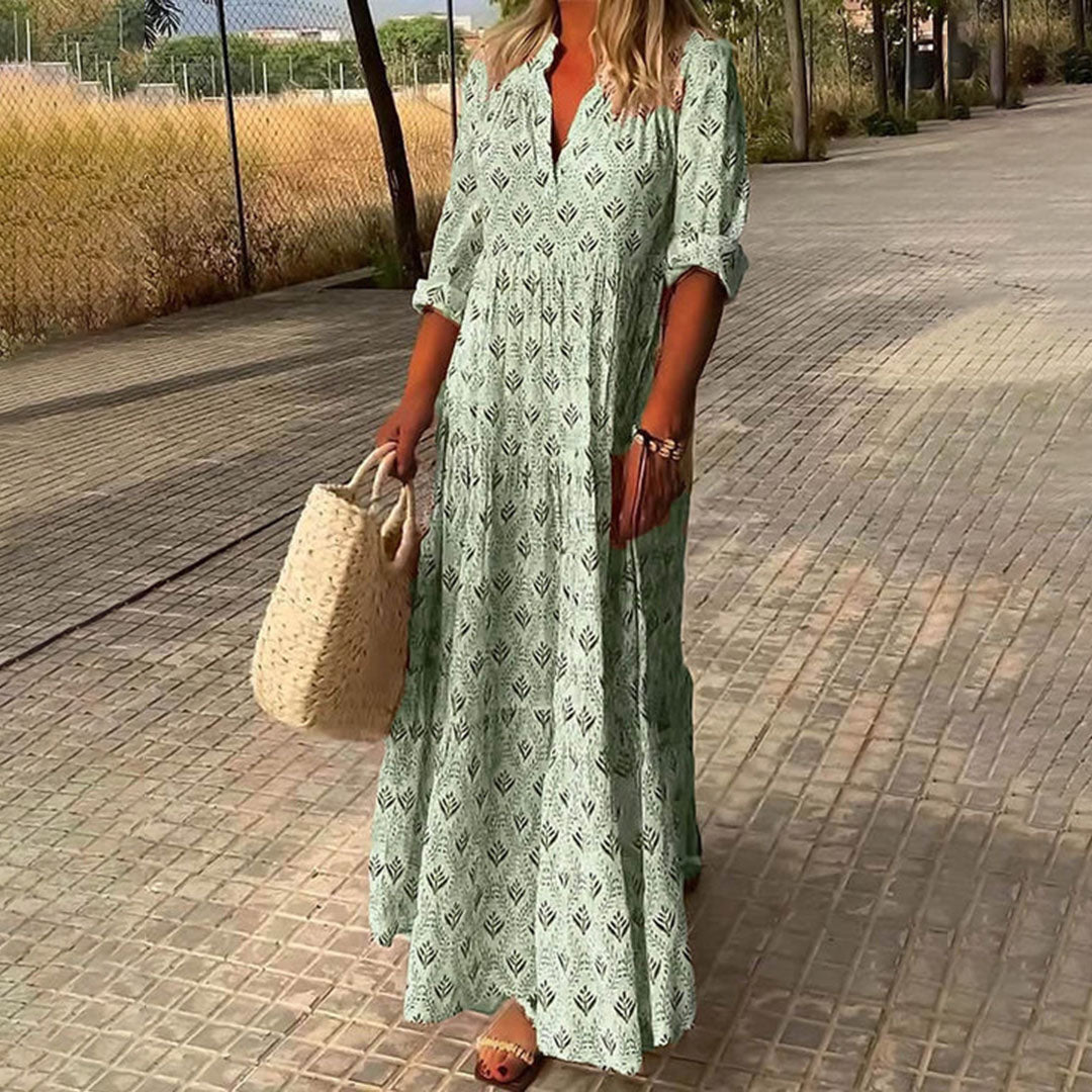 Women's v-neck printed maxi summer dress