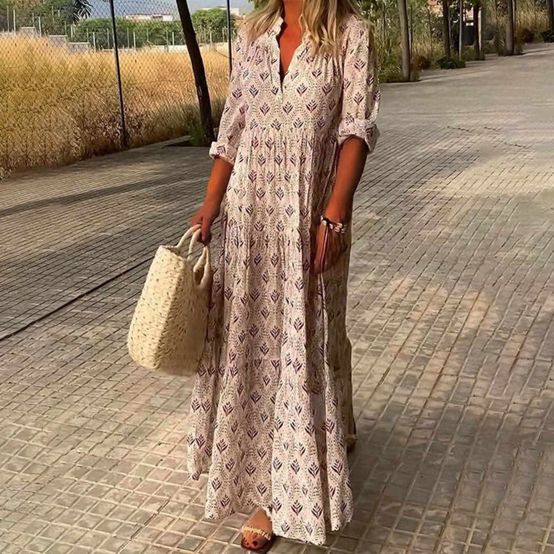 Women's v-neck printed maxi summer dress