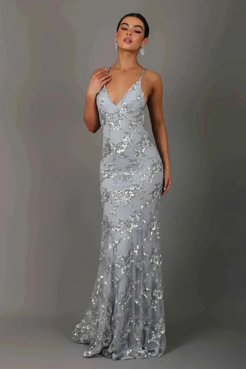 Women's v-neck sequin wedding guest dress