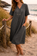 Women's v-neck short sleeve vacation midi dress