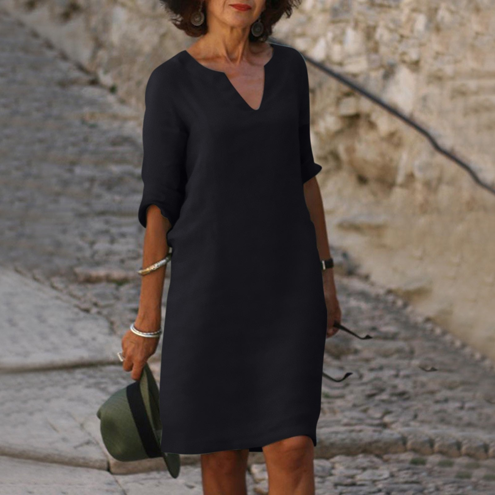 Women's v-neck three-quarter sleeve summer dress