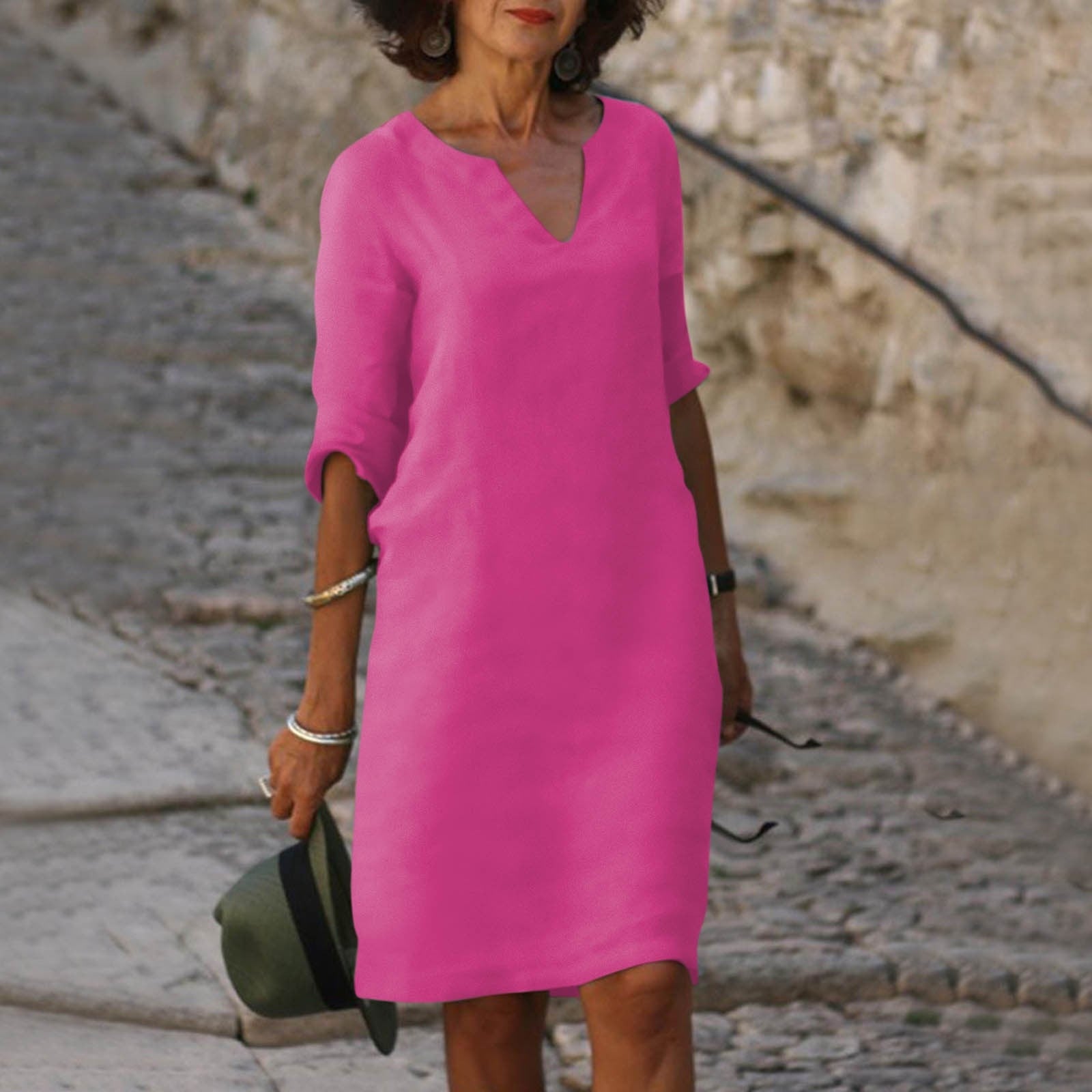 Women's v-neck three-quarter sleeve summer dress
