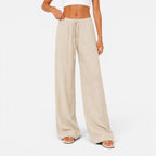 Women's wide-leg drawstring summer trousers