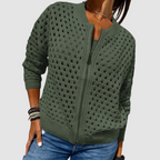 Women's zip-front open-knit cardigan